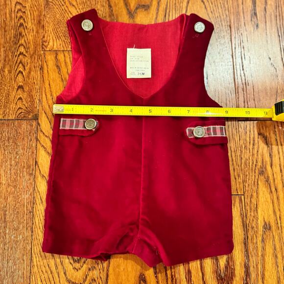 Christmas Boys 3-6 Months Jon Jon Red Velvet One Piece Accent Plaid Gold Buttons - Picture 4 of 9